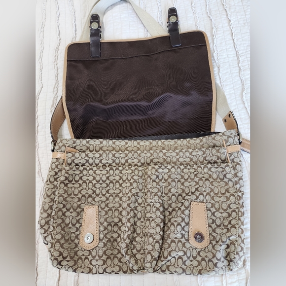 Coach Signature Print Lap Top Messenger Bag, Tan - Picture 5 of 16